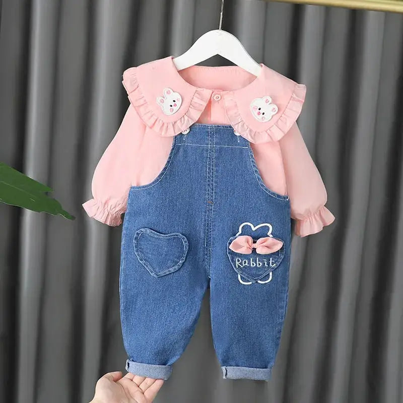 Baby Girls' Cute Top & Denim Pants Set