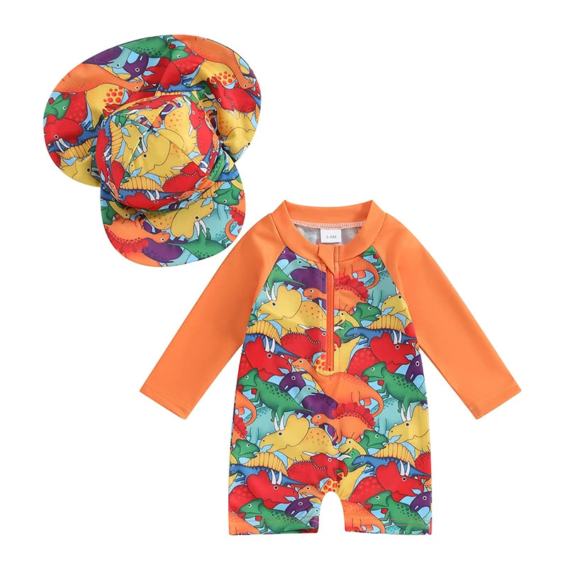 Turtle/Dinosaur Toddler Boys Rash Guard Swimsuit
