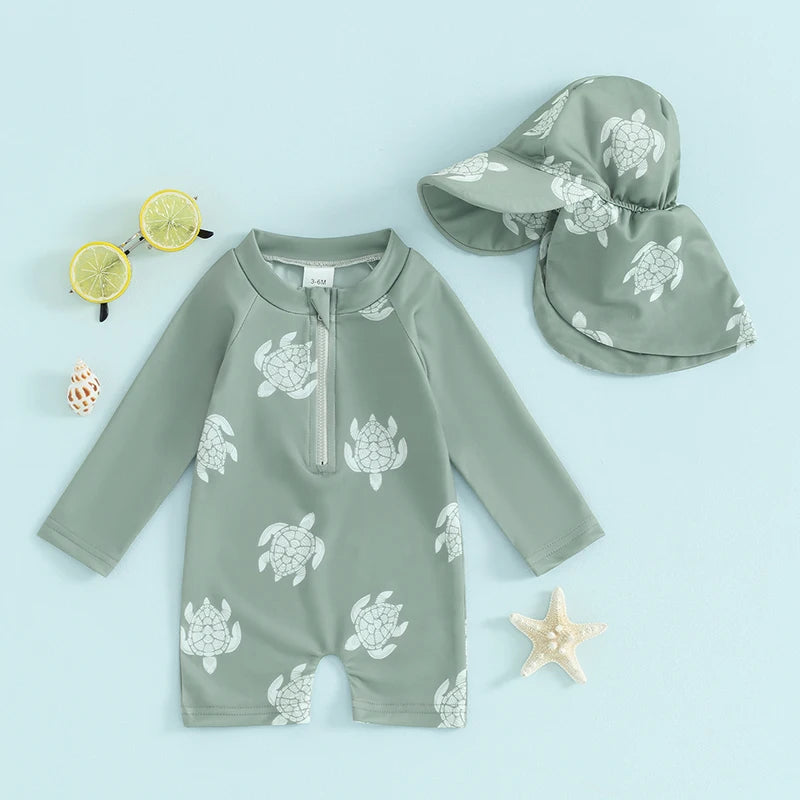 Turtle/Dinosaur Toddler Boys Rash Guard Swimsuit