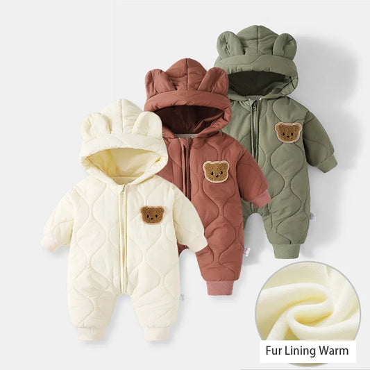 ﻿Fur-Lined Cartoon Bear Jumpsuit Hoodie