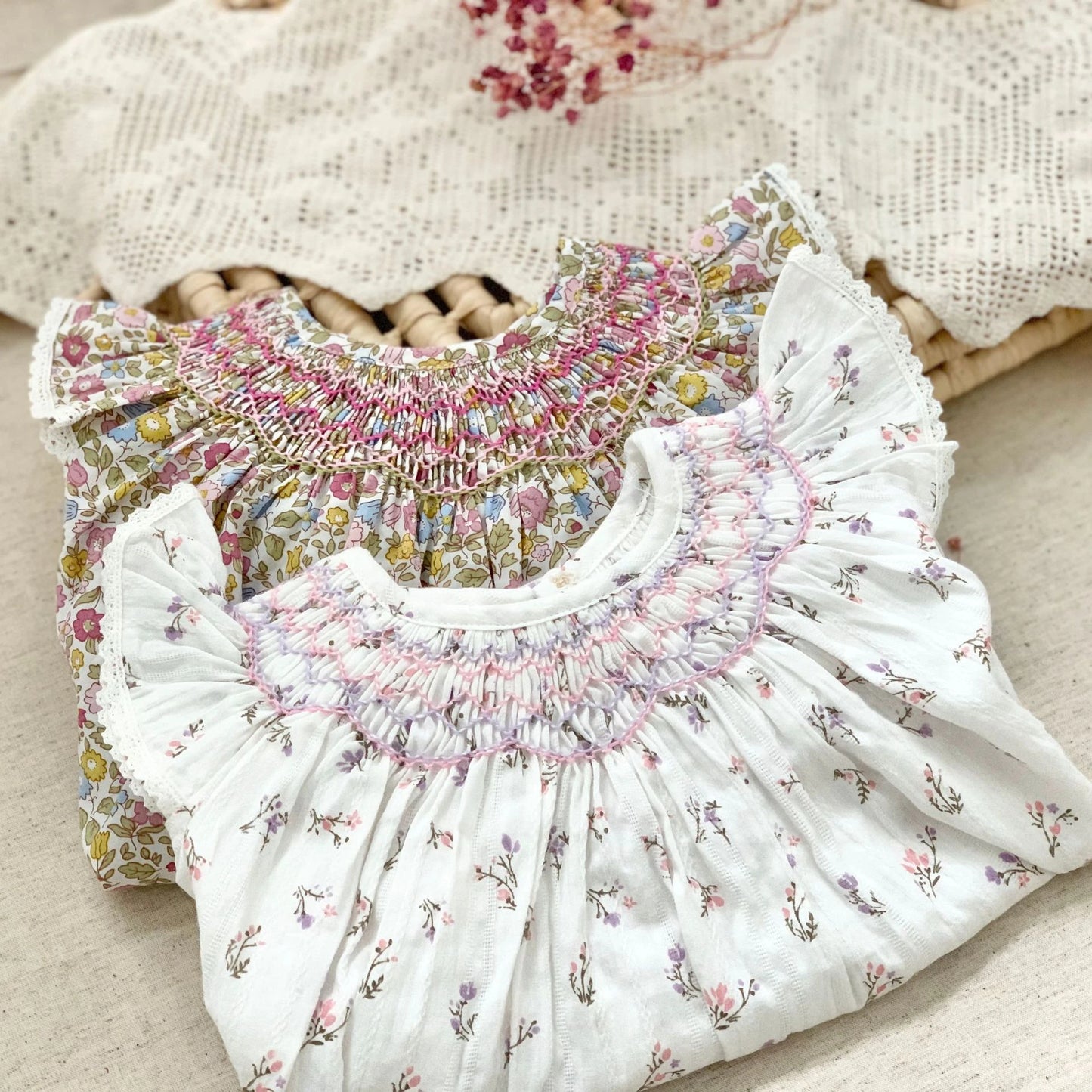 Smocked Ruffles Lace Girls Summer Beach Dress