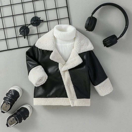 Baby Black Leather Coat