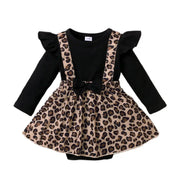 Newborn Baby Girl Leopard Print Dress Onesie with Bow
