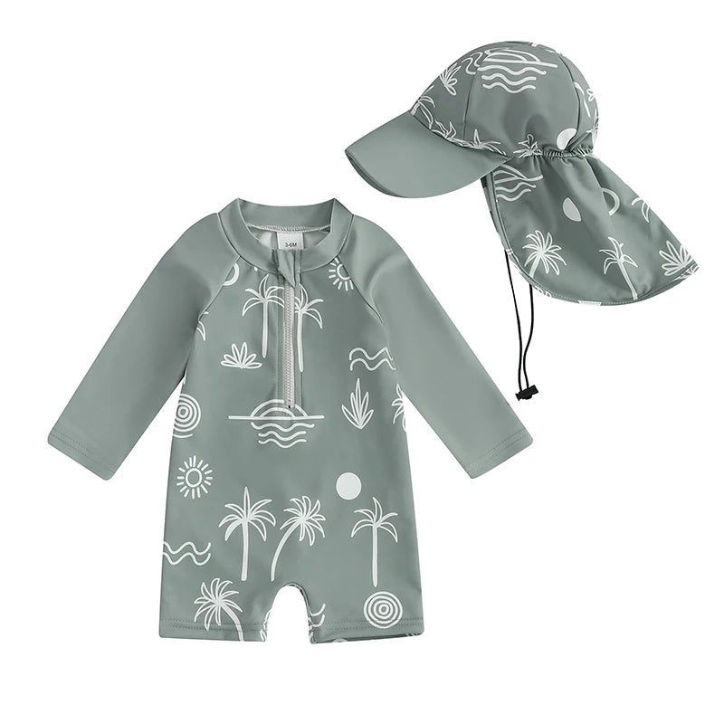 Turtle/Dinosaur Toddler Boys Rash Guard Swimsuit