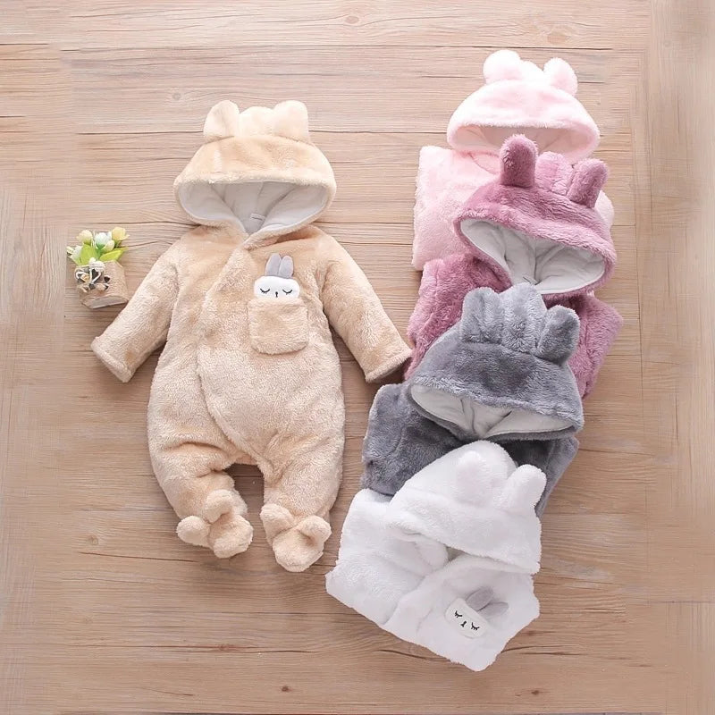 Adorable Plush Baby Hooded Romper