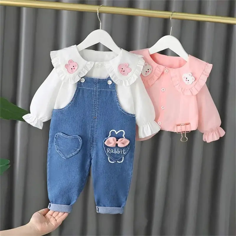Baby Girls' Cute Top & Denim Pants Set