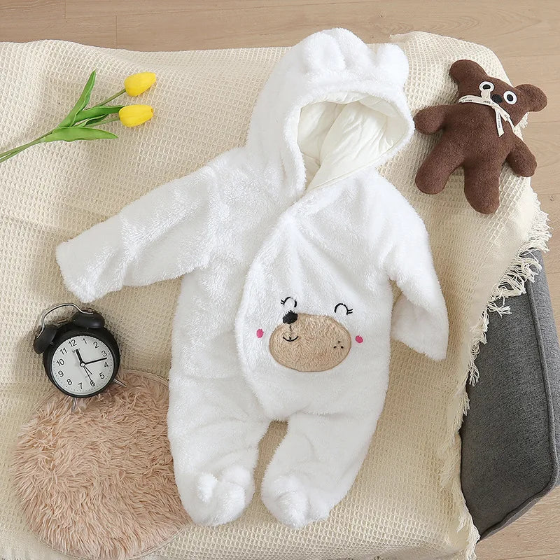 Adorable Plush Baby Hooded Romper