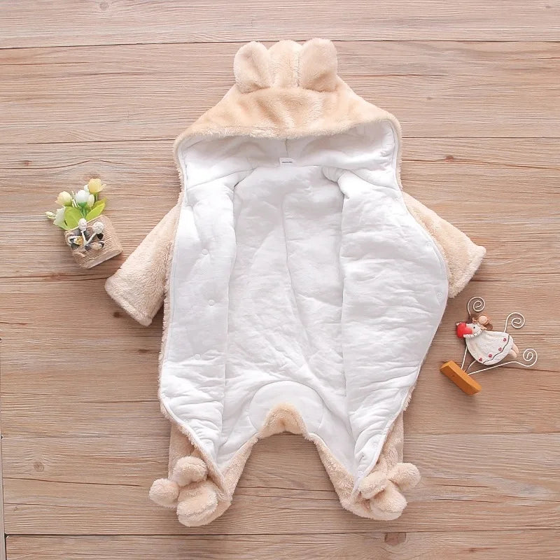 Adorable Plush Baby Hooded Romper