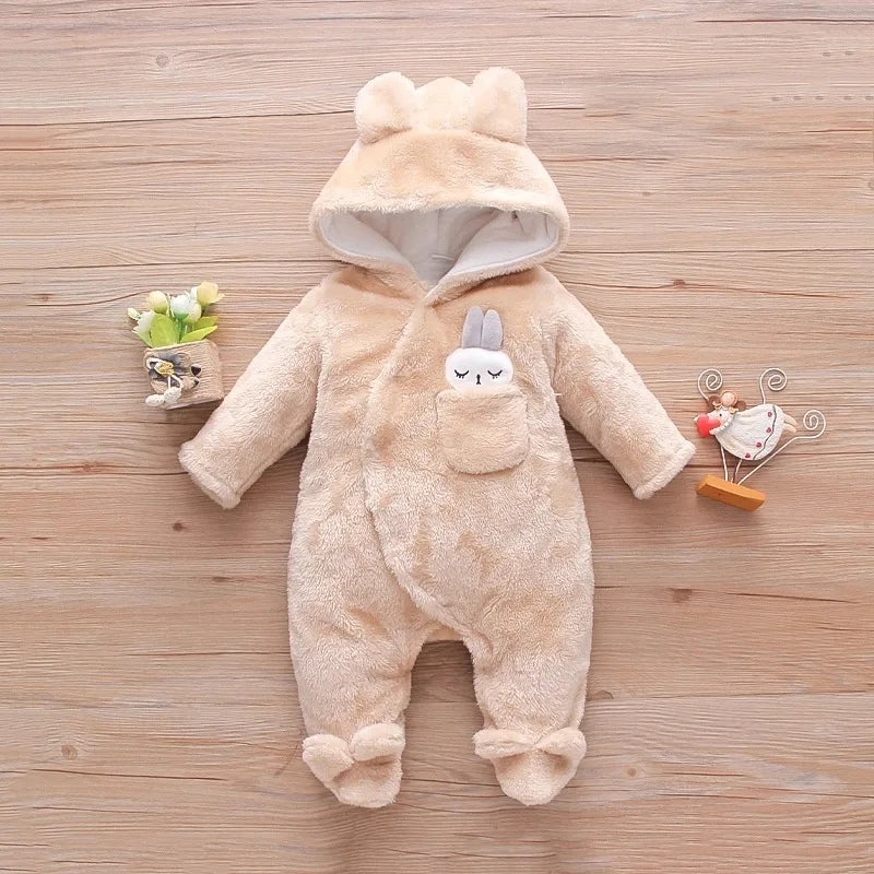 Adorable Plush Baby Hooded Romper