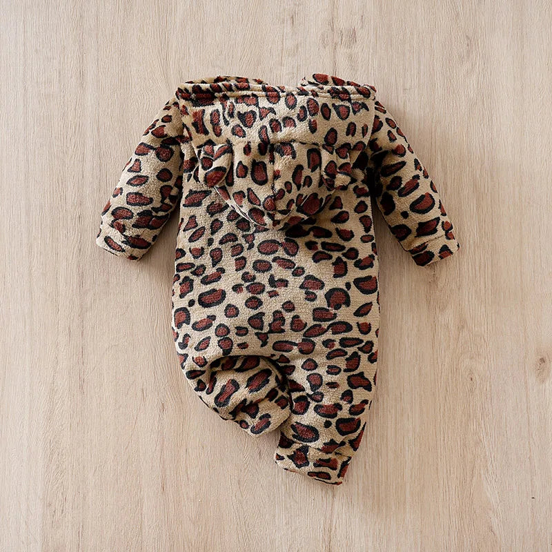 Cozy Leopard Baby Hooded Romper
