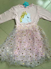 Baby Girl Cute Unicorn Dresses Summer Knitted Girls Dress Christmas Party Star Mesh Princess Dress Children Clothing