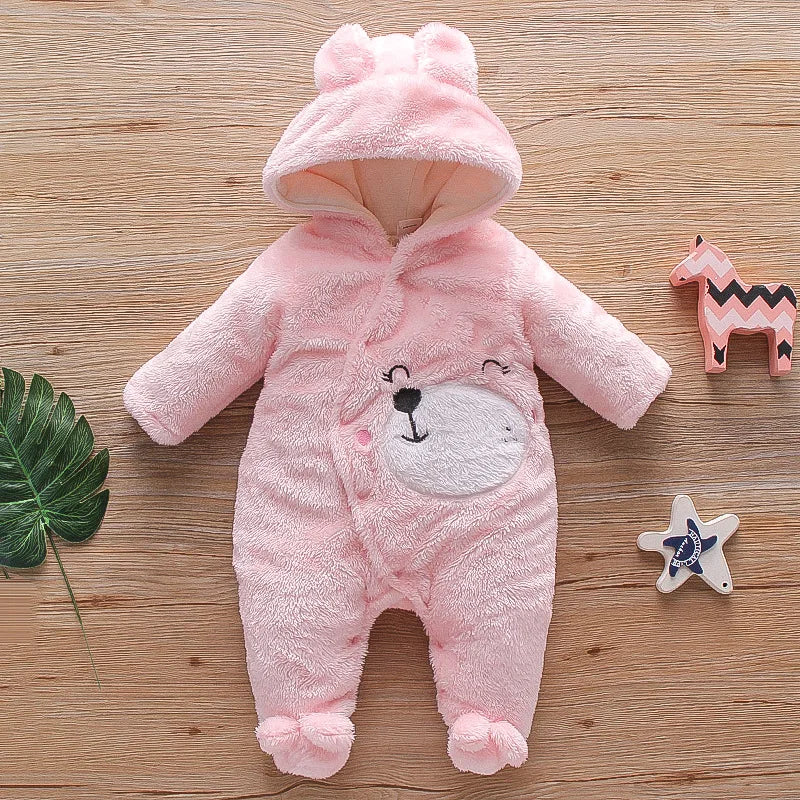 Adorable Plush Baby Hooded Romper