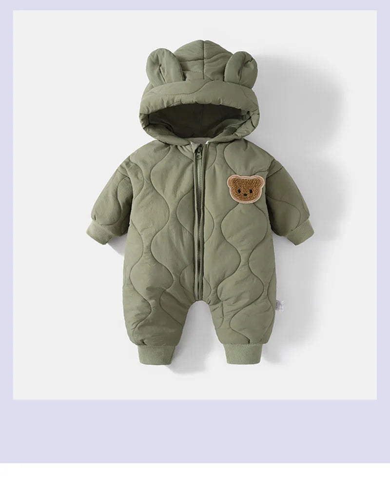 ﻿Fur-Lined Cartoon Bear Jumpsuit Hoodie