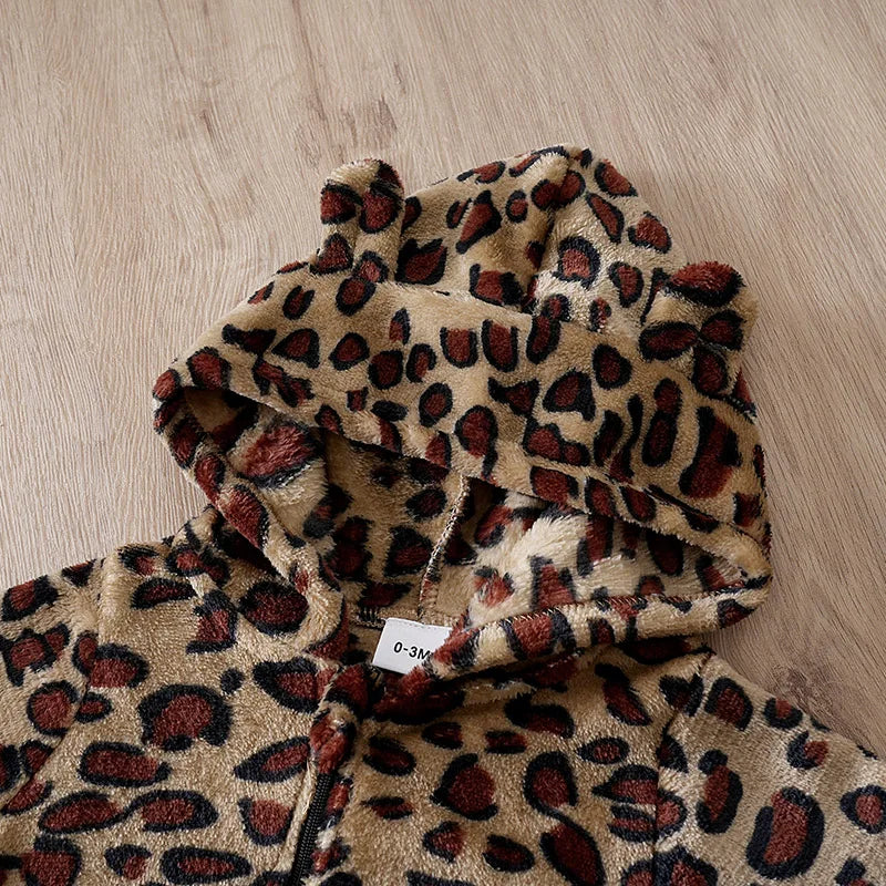 Cozy Leopard Baby Hooded Romper