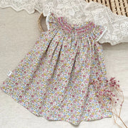 Smocked Ruffles Lace Girls Summer Beach Dress