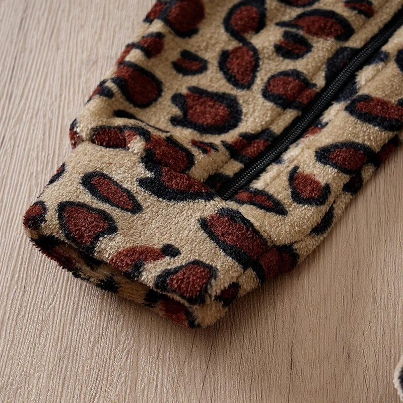 Cozy Leopard Baby Hooded Romper