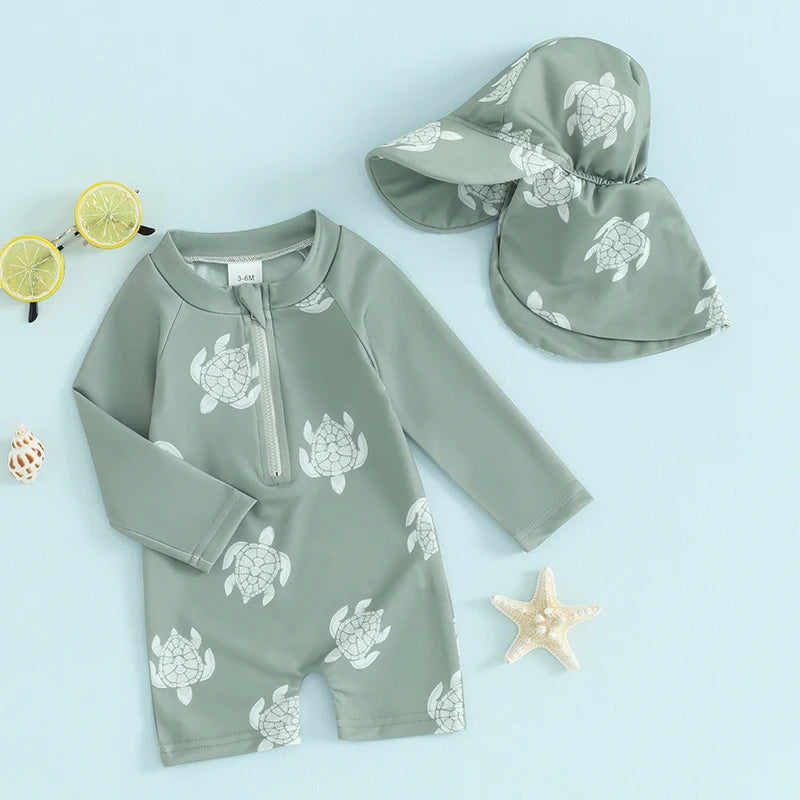 Turtle/Dinosaur Toddler Boys Rash Guard Swimsuit
