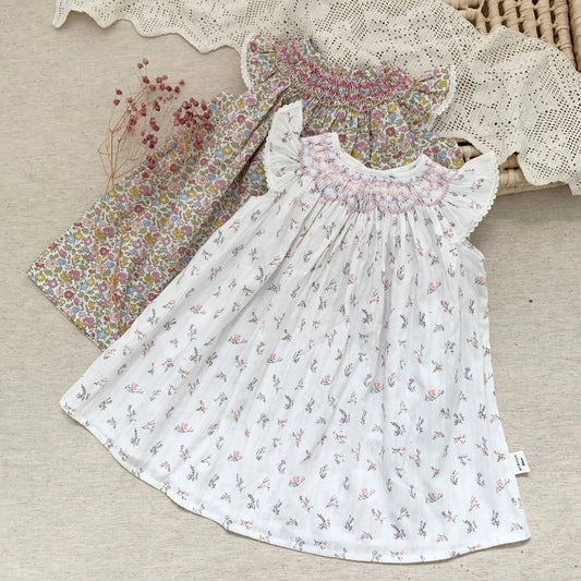Smocked Ruffles Lace Girls Summer Beach Dress