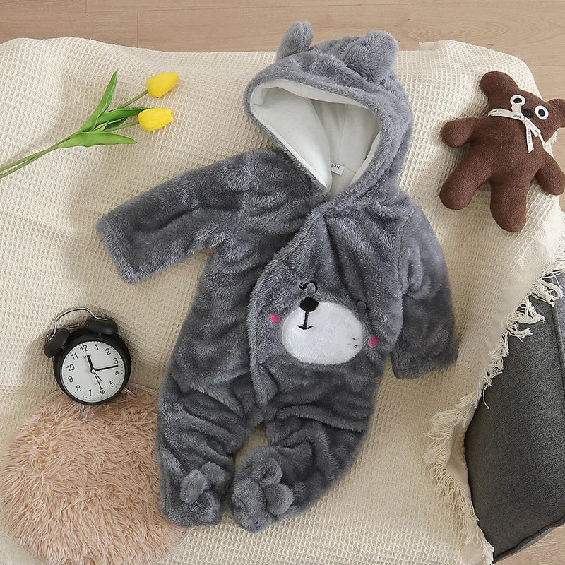 Adorable Plush Baby Hooded Romper