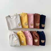 TZ21161 Korean Style children Toddler Fashionable Bear round Neck Sweatshirt Sports Pants Casual Outfit Set for Infants