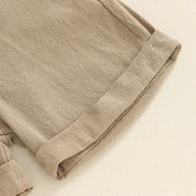 Baby clothing Boys Solid Button Pocket Cotton Linen Bodysuits+Suspender Shorts Set Newborn Outfits 0-24M