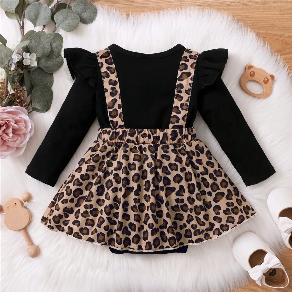 Newborn Baby Girl Leopard Print Dress Onesie with Bow