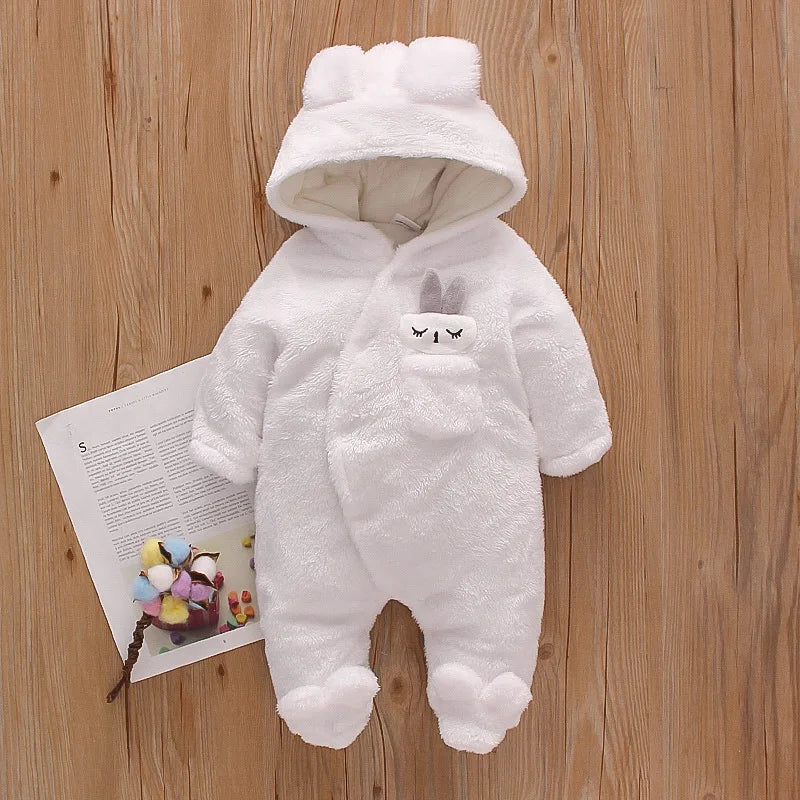 Adorable Plush Baby Hooded Romper