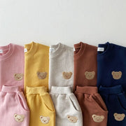 TZ21161 Korean Style children Toddler Fashionable Bear round Neck Sweatshirt Sports Pants Casual Outfit Set for Infants