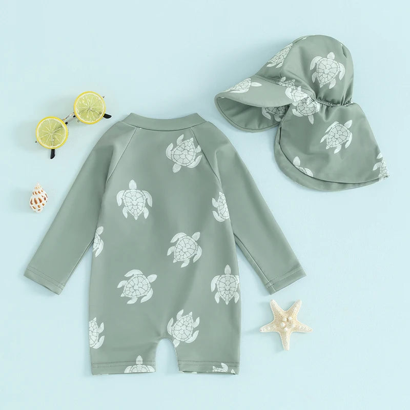 Turtle/Dinosaur Toddler Boys Rash Guard Swimsuit