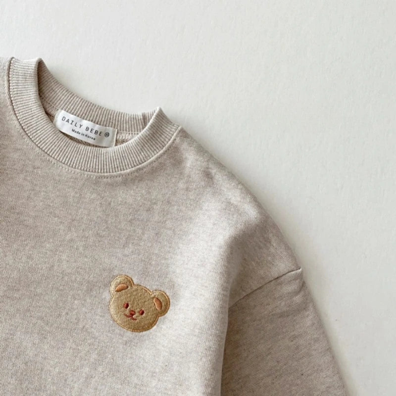 TZ21161 Korean Style children Toddler Fashionable Bear round Neck Sweatshirt Sports Pants Casual Outfit Set for Infants