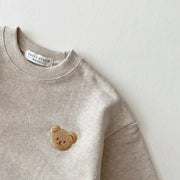 TZ21161 Korean Style children Toddler Fashionable Bear round Neck Sweatshirt Sports Pants Casual Outfit Set for Infants