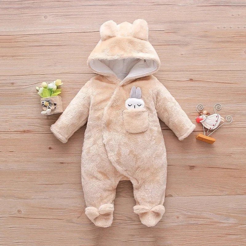 Adorable Plush Baby Hooded Romper