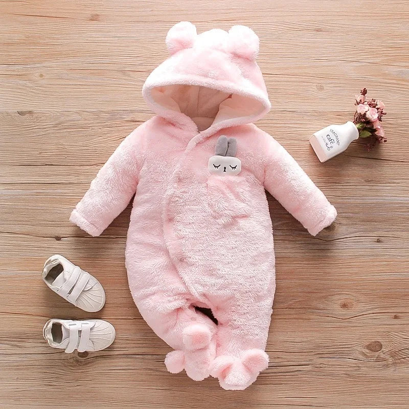 Adorable Plush Baby Hooded Romper