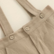 Baby clothing Boys Solid Button Pocket Cotton Linen Bodysuits+Suspender Shorts Set Newborn Outfits 0-24M