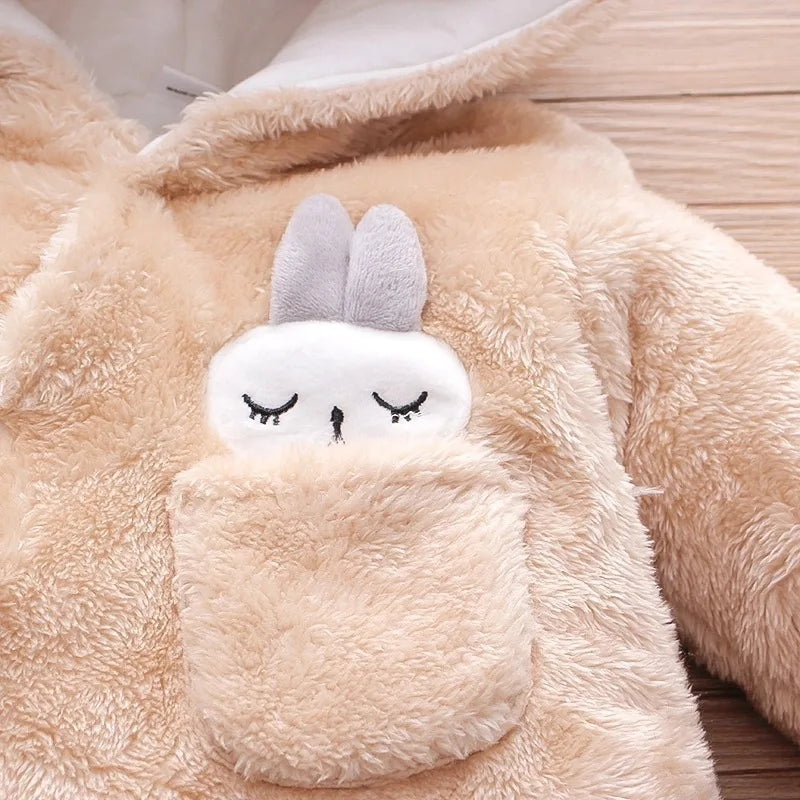 Adorable Plush Baby Hooded Romper