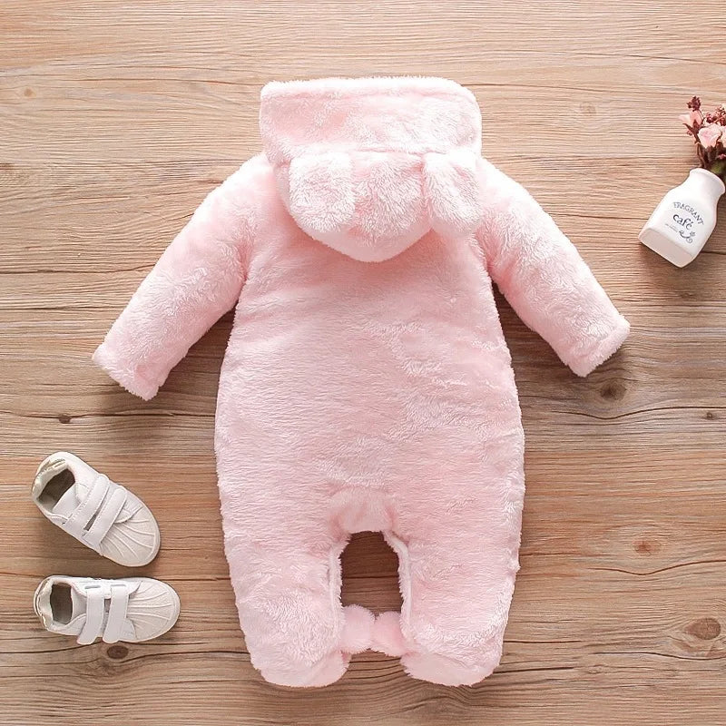 Adorable Plush Baby Hooded Romper