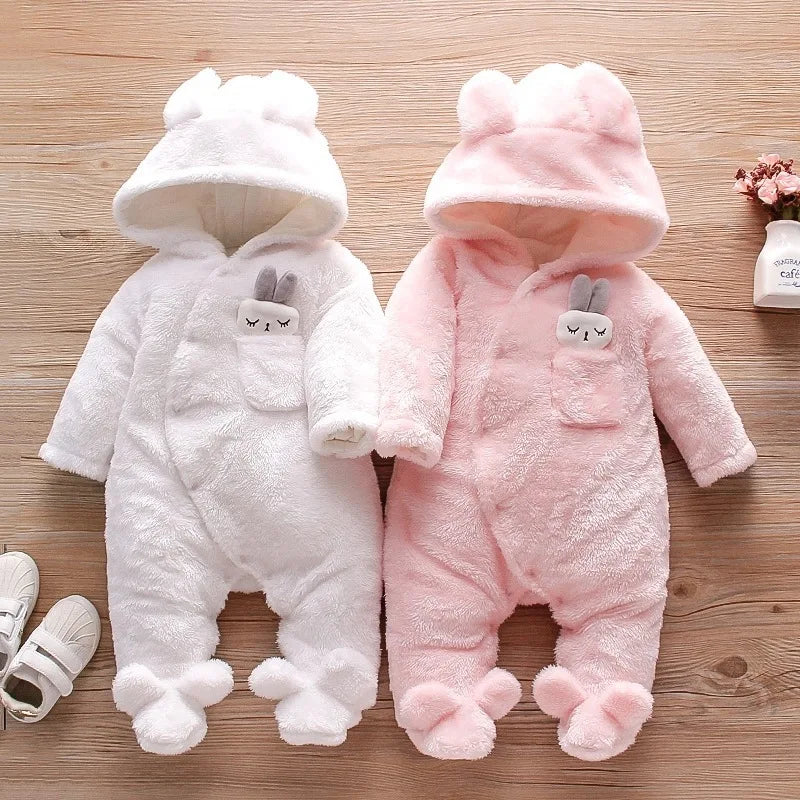 Adorable Plush Baby Hooded Romper