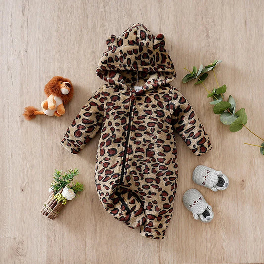 Cozy Leopard Baby Hooded Romper