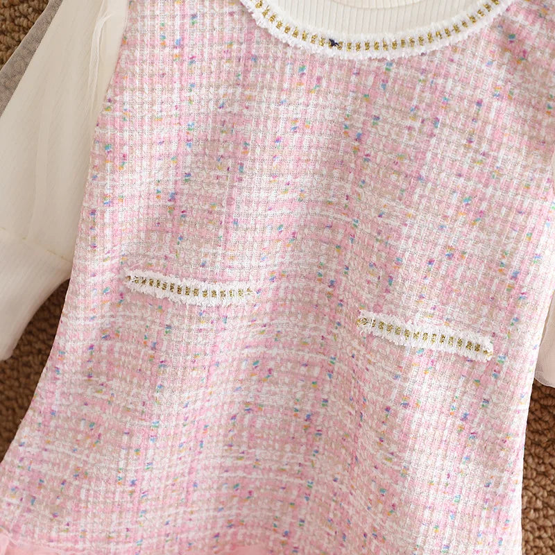 Autumn Baby Girl Plaid Mesh Patchwork Dress