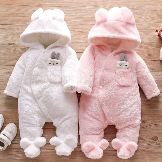 Adorable Plush Baby Hooded Romper