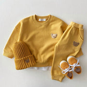 TZ21161 Korean Style children Toddler Fashionable Bear round Neck Sweatshirt Sports Pants Casual Outfit Set for Infants