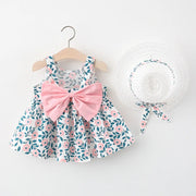 Summer Baby Girl Cotton Suspender Dress & Sun Hat