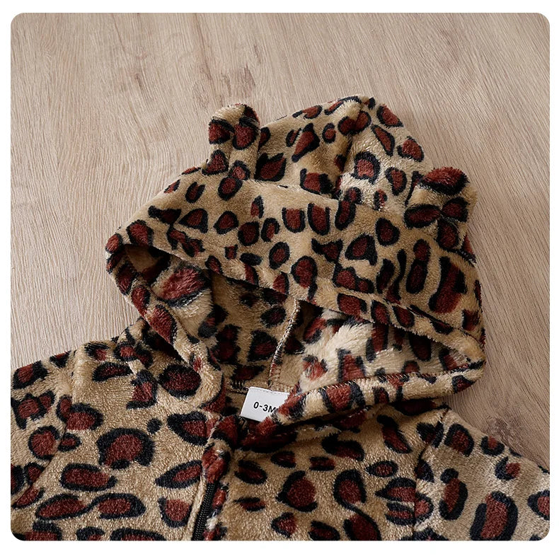 Cozy Leopard Baby Hooded Romper