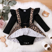 Newborn Baby Girl Leopard Print Dress Onesie with Bow
