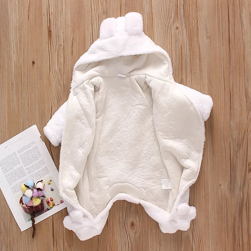 Adorable Plush Baby Hooded Romper