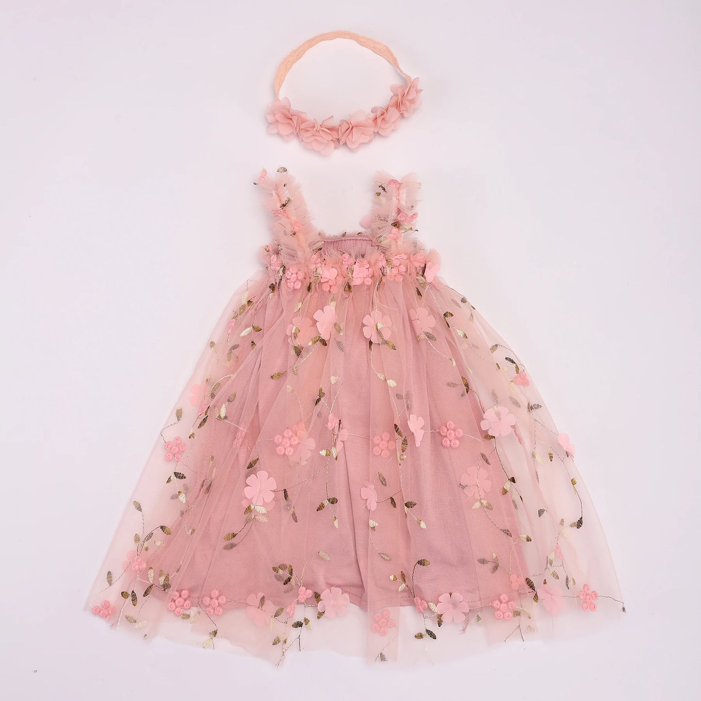 Floral Embroidery with Headband Dress