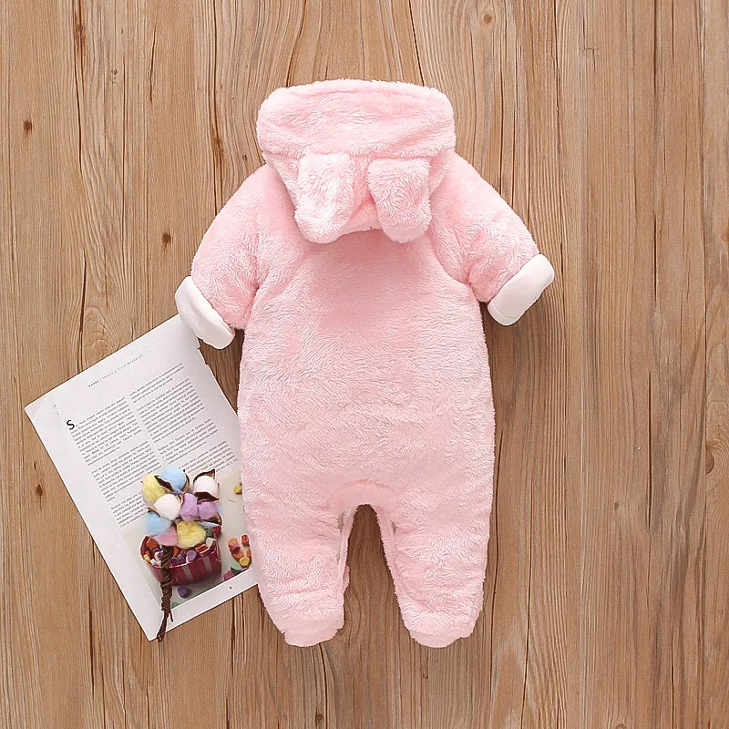 Adorable Plush Baby Hooded Romper