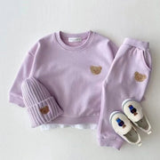 TZ21161 Korean Style children Toddler Fashionable Bear round Neck Sweatshirt Sports Pants Casual Outfit Set for Infants