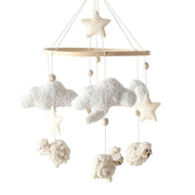 Wooden Crib Mobile Baby Bed Bell Rattle Toy Soft Felt Cartoon Bear Mobile bracket Newborn Music Box Bed Bell Hanging Bracket Toy