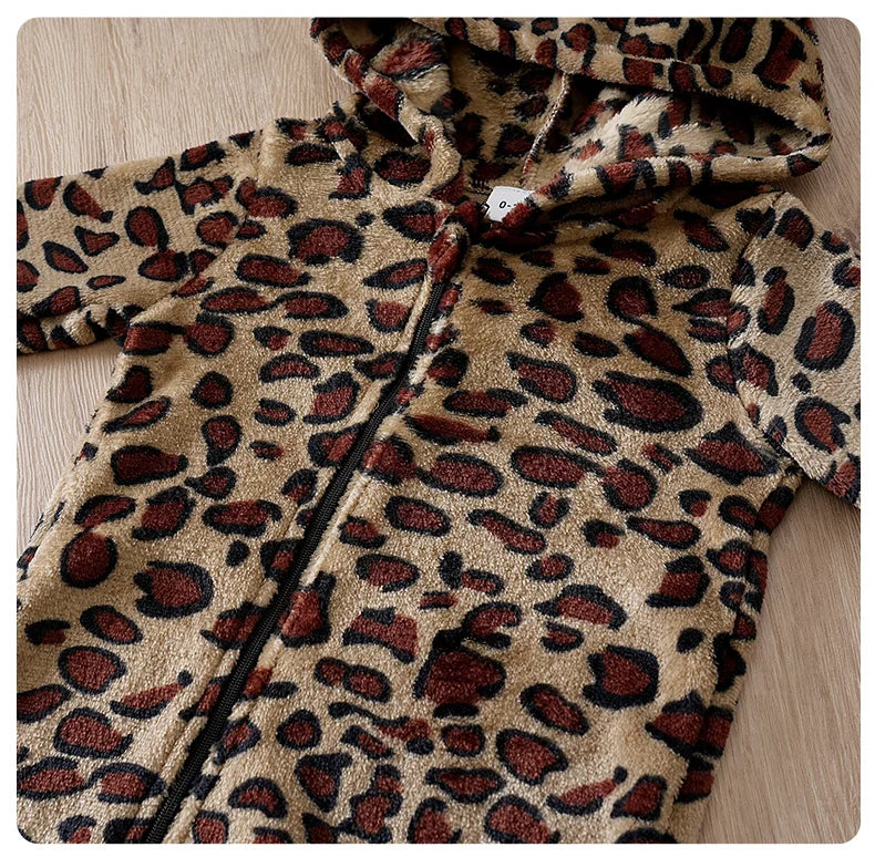 Cozy Leopard Baby Hooded Romper